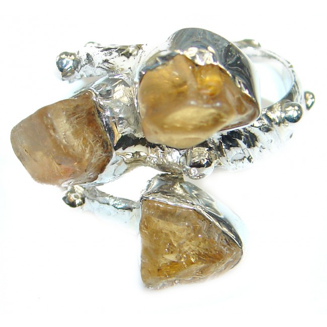 Natural Rough Citrine Sterling Silver Ring s. 6