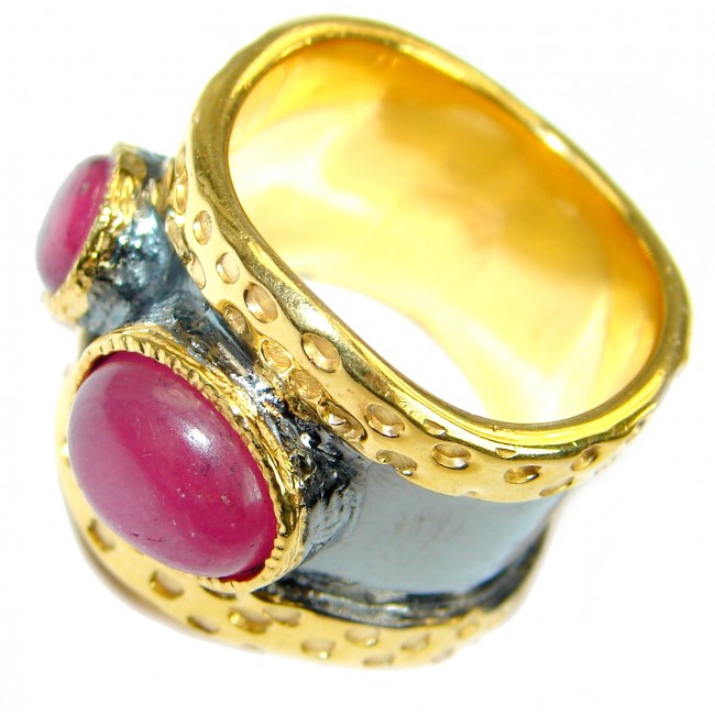 Best Friends Ruby Gold Rhodium over .925 Sterling Silver handmade Cocktail Ring s. 7 3/4