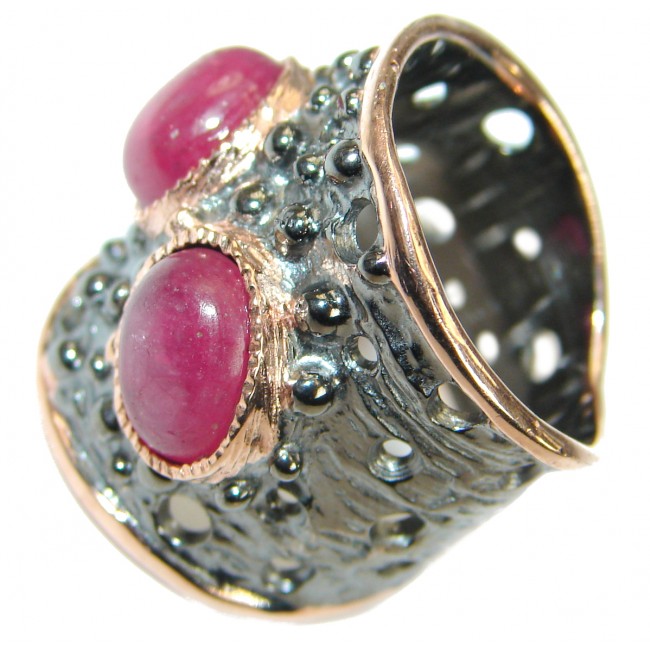 Best Friends Ruby 14K Gold Rhodium over .925 Sterling Silver handmade Cocktail Ring s. 6 1/2
