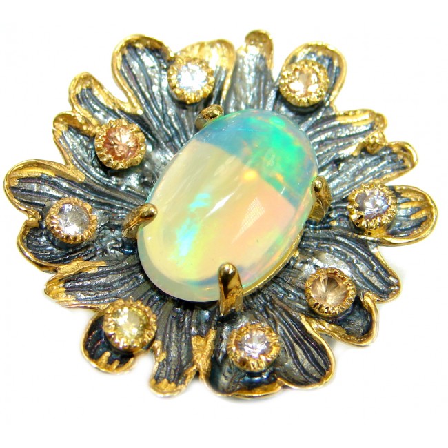 Natural 25.6ct Ethiopian Opal 18ct Gold Rhodium plated over Sterling Silver ring size 7 adjustable