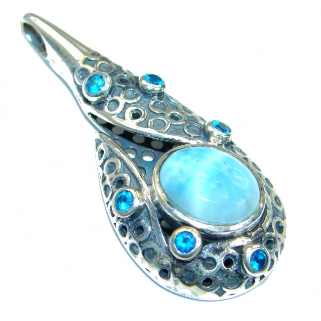 Blue Galaxy Genuine Larimar oxidized .925 Sterling Silver handmade pendant