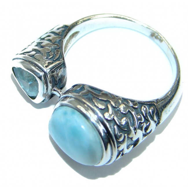 Natural Larimar .925 Sterling Silver handcrafted Ring s. 78