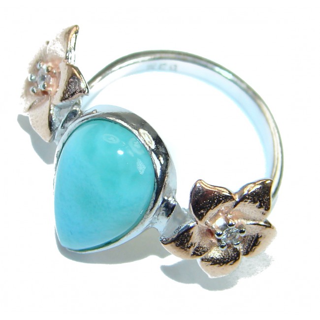 Natural Larimar 14K Gold over .925 Sterling Silver handcrafted Ring s. 7