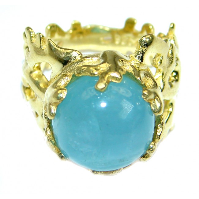 Magic genuine Aquamarine 14K Gold over .925 Sterling Silver handmade Cocktail Ring s. 6