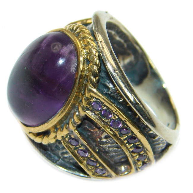 Bold Authentic Amethyst .925 Sterling Silver handmade Statement Ring s. 7