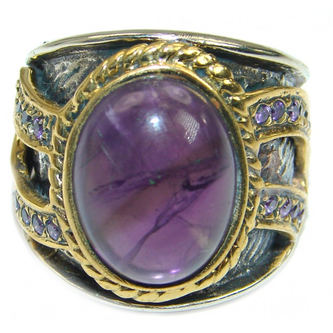 Bold Authentic Amethyst .925 Sterling Silver handmade Statement Ring s. 7