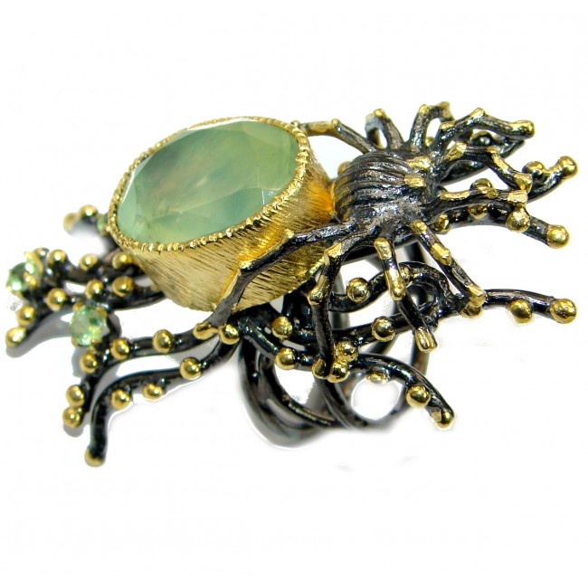 Enchanted Forest Moss Prehnite 14K Gold over .925 Sterling Silver handmade ring size 7 adjustable