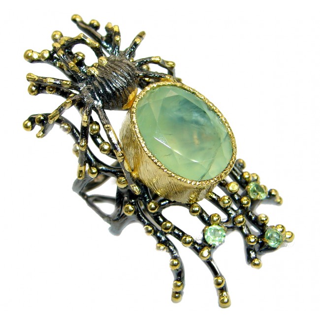 Enchanted Forest Moss Prehnite 14K Gold over .925 Sterling Silver handmade ring size 7 adjustable