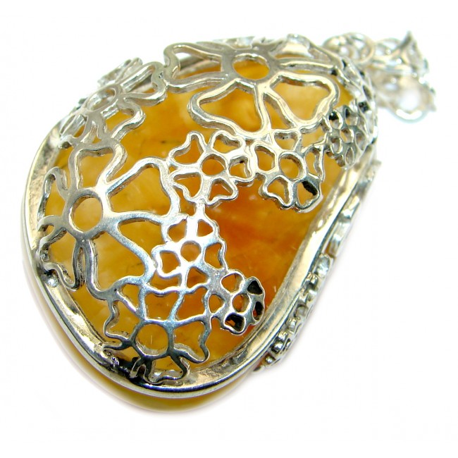 Huge Incredible natural Baltic butterscotch Amber .925 Sterling Silver handmade Pendant