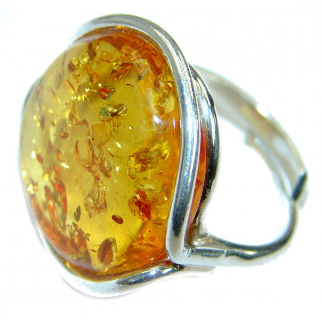 Genuine Baltic Polish Amber .925 Sterling Silver handmade Ring size 7 adjustable