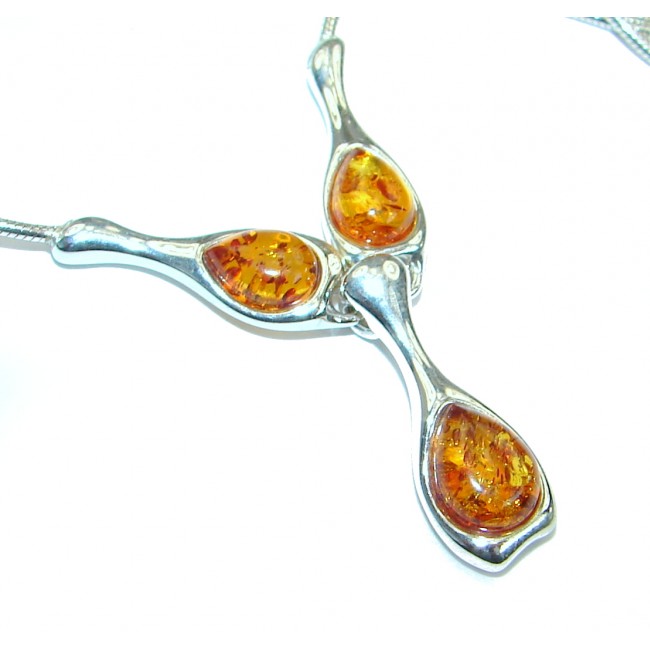 Natural Beauty Multicolor Baltic Amber Gold over .925 Sterling Silver handmade necklace