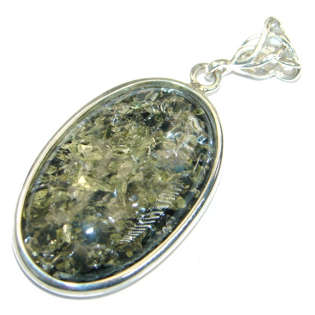 Great Design natural Green Baltic Amber .925 Sterling Silver handmade Pendant