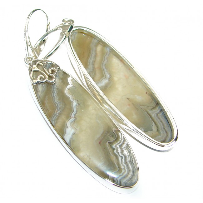 Unique Bohemian Style Crazy Lace Agate .925 Sterling Silver handcrafted Earrings