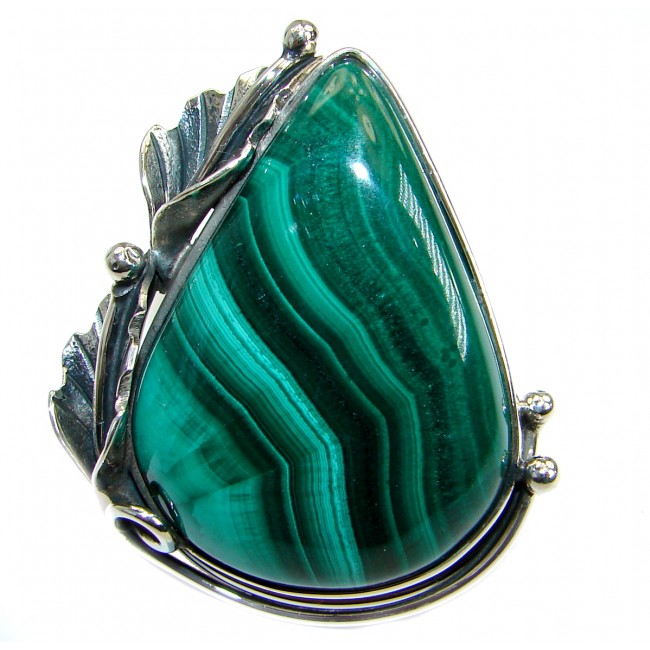 Sublime quality genuine Malachite .925 Sterling Silver handcrafted ring size 7 1/4 adjustable