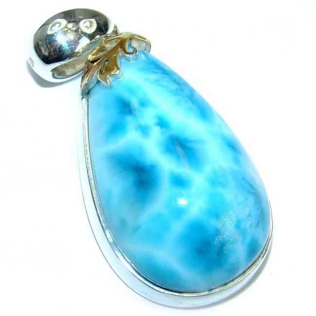 Excellent quality Genuine Larimar oxidized two tones .925 Sterling Silver handmade pendant