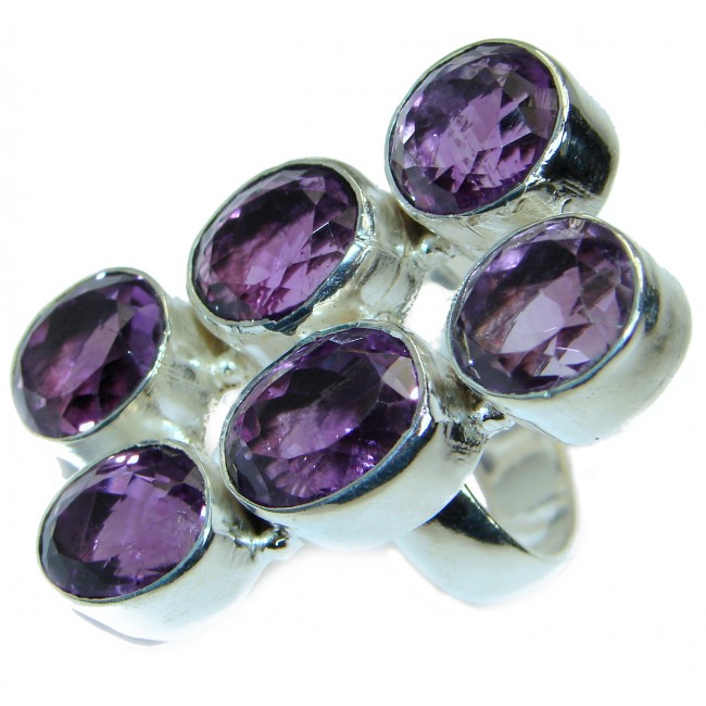 Bold Authentic Amethyst .925 Sterling Silver handmade Statement Ring s. 10