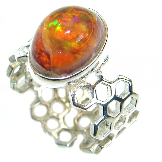 Genuine Mexican Opal .925 Sterling Silver handmade Ring size 7 adjustable