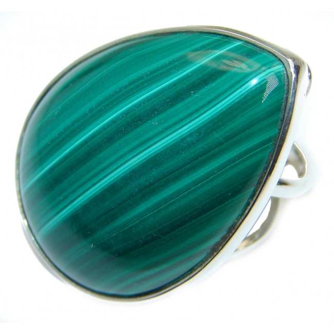Genuine Malachite .925 Sterling Silver handcrafted ring size 7 1/4 adjustable