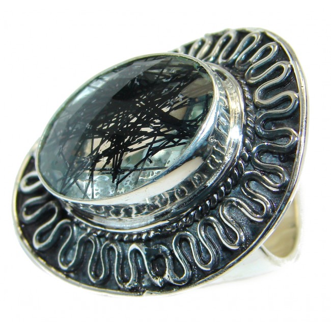 Bali Dream Tourmalinated Quartz .925 Sterling Silver handmade Ring s. 6 1/2