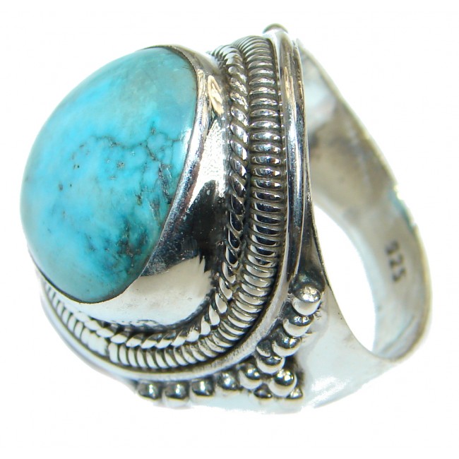 Natural Turquoise .925 Sterling Silver handmade Ring s. 9