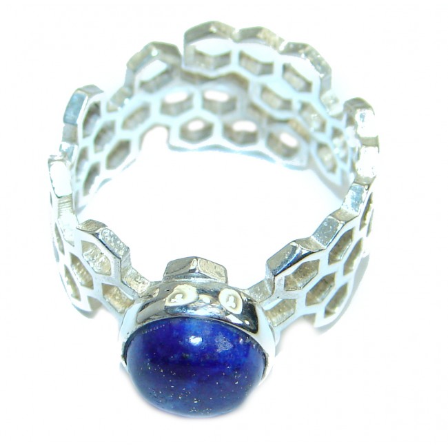 Ocean Inspired Lapis Lazuli .925 Sterling Silver handmade Cocktail Ring s. 6 adjustable