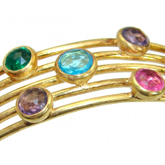 Rainbow Waves 14K Gold over .925 Sterling Silver handcrafted Bracelet / Cuff
