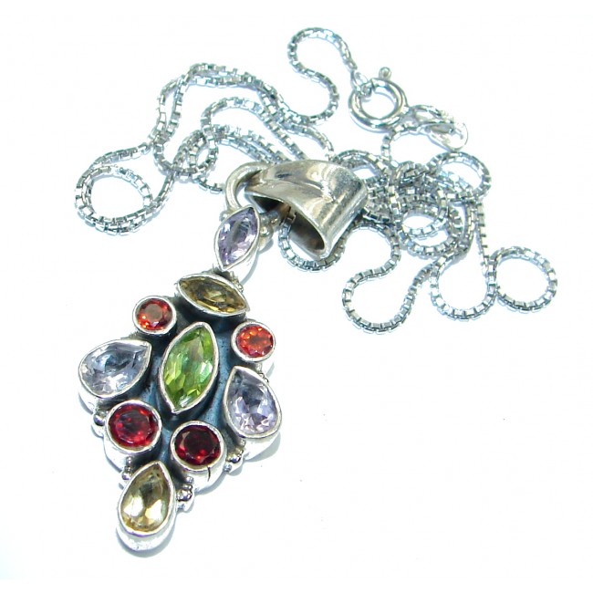 Bohemian Style Genuine Multigem .925 Sterling Silver handmade Necklace