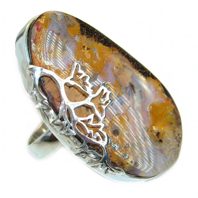 Huge Australian Boulder Opal .925 Sterling Silver handcrafted ring size 8