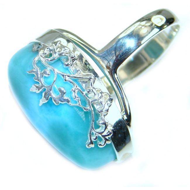 Natural Larimar .925 Sterling Silver handcrafted Ring s. 7 1/2