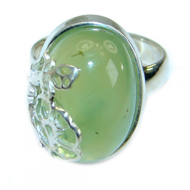 Natural Moss Prehnite .925 Sterling Silver handmade ring s. 7 1/4