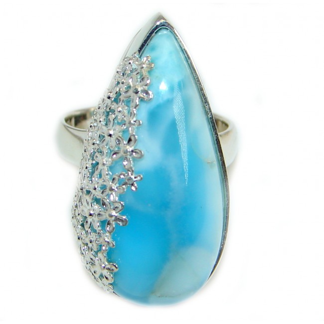 Natural 45 ct Larimar .925 Sterling Silver handcrafted Ring s. 7 3/4