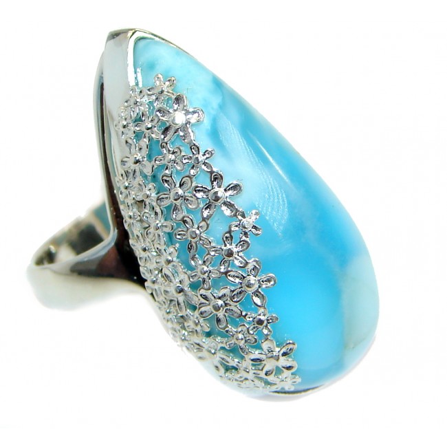 Natural 45 ct Larimar .925 Sterling Silver handcrafted Ring s. 7 3/4