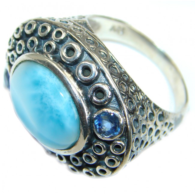 Natural Larimar Sapphire .925 Sterling Silver handcrafted Ring s. 9