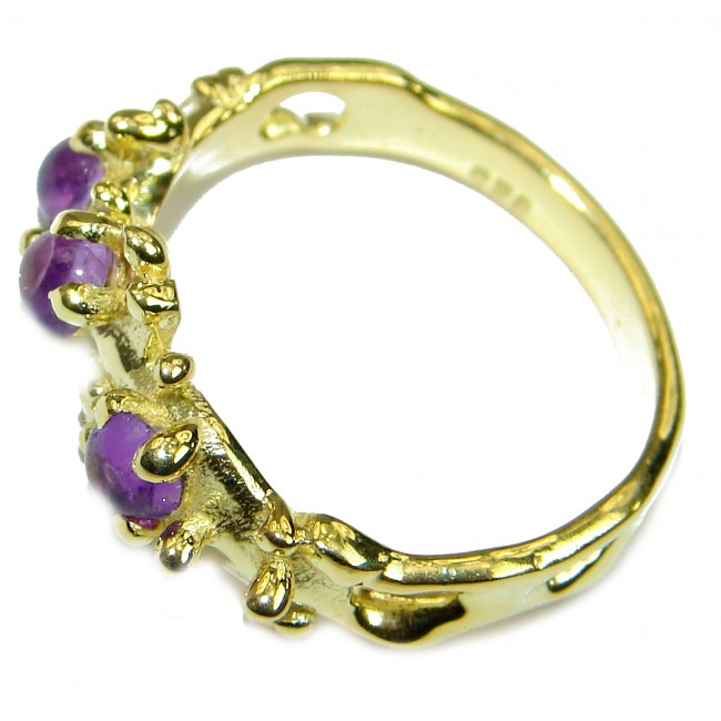Natural Amethyst 14K Gold over .925 Sterling Silver handmade Cocktail Ring s. 8