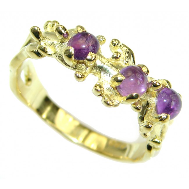 Natural Amethyst 14K Gold over .925 Sterling Silver handmade Cocktail Ring s. 8
