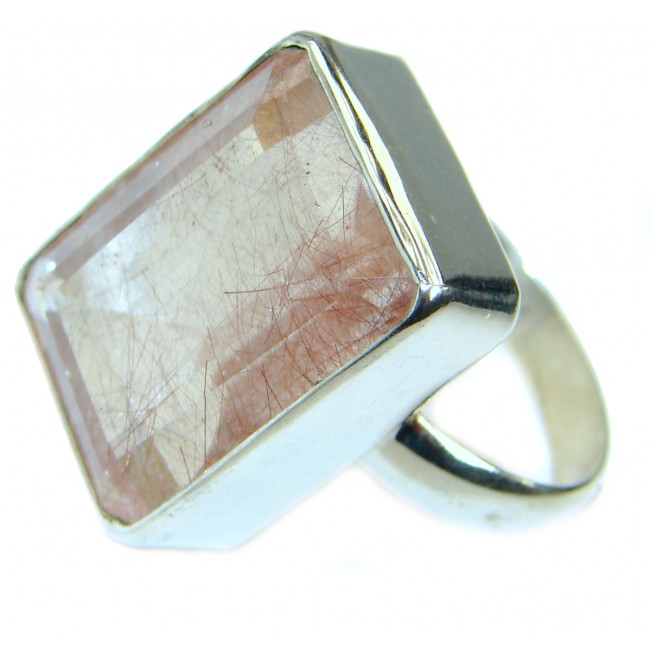 Golden Rutilated Quartz .925 Sterling Silver handcrafted Ring Size 13