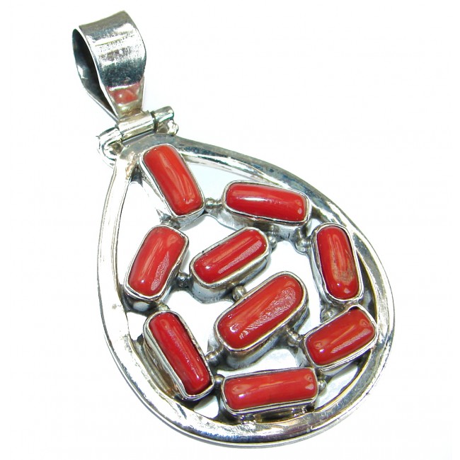 Authentic Red Fossilized Coral .925 Coral Sterling Silver handmade pendant