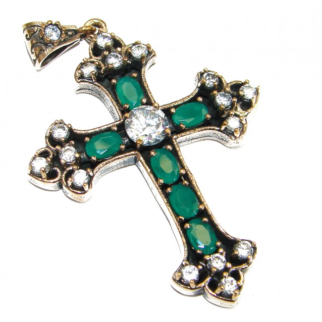 Holy Cross created Emerald .925 Sterling Silver handmade Pendant