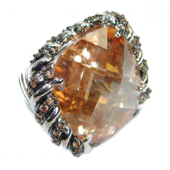 Giant Golden Quartz .925 Sterling Silver handcrafted Ring Size 5