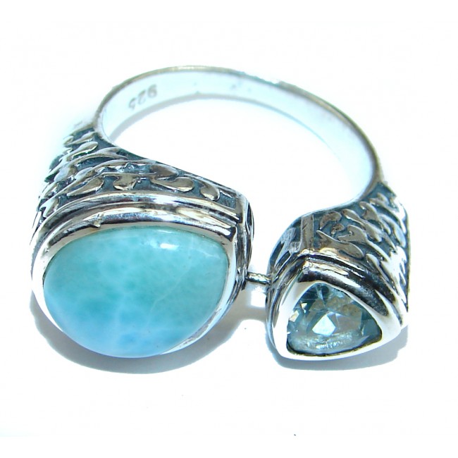 Natural 45 ct Larimar .925 Sterling Silver handcrafted Ring s. 7