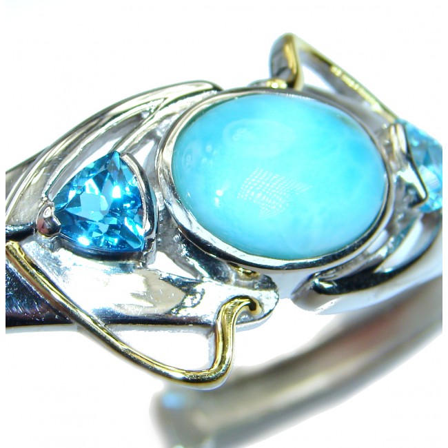 Great quality Blue Larimar Oxidized highly polished .925 Sterling Silver handmade Bracelet / Cuff