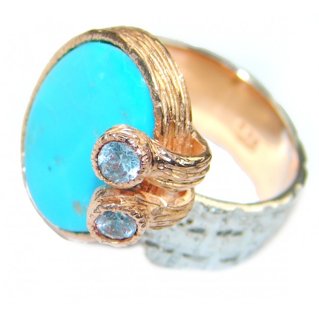 Sleeping Beauty Turquoise Rose Gold .925 Sterling Silver ring; s. 7