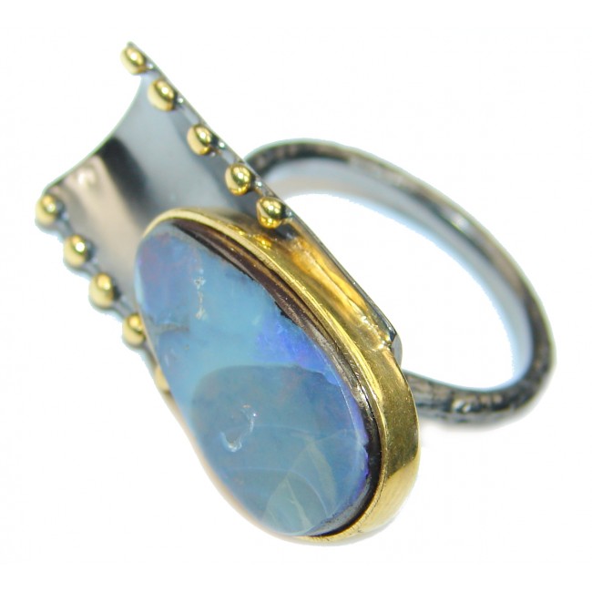 Australian Boulder Opal .925 Sterling Silver handcrafted ring size 8 1/4