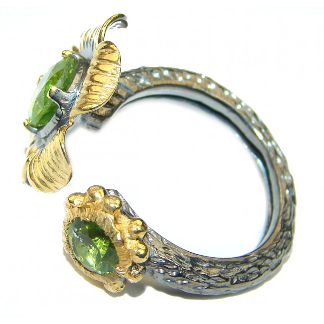 Floral Design genuine Peridot 14K Gold over .925 Sterling Silver handmade Cocktail Ring s. 7 1/4