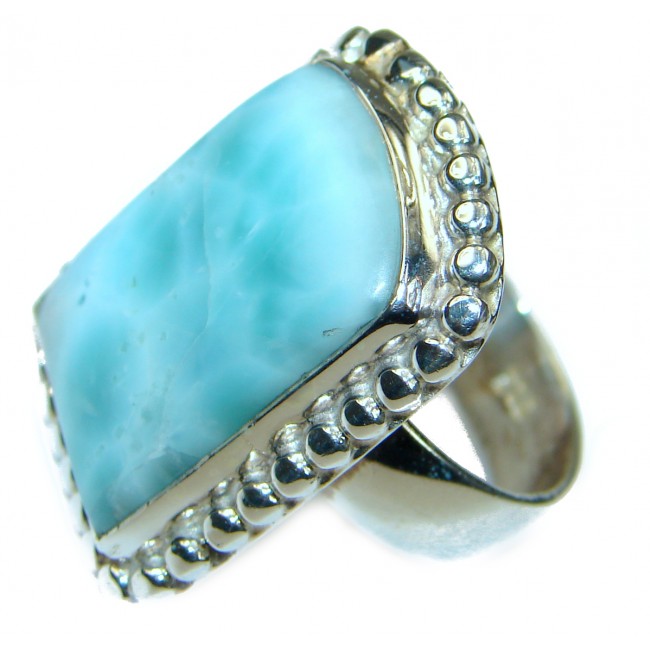Natural 45 ct Larimar .925 Sterling Silver handcrafted Ring s. 7