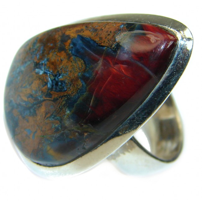 One of the kind Bloodstone .925 Sterling Silver ring s. 8