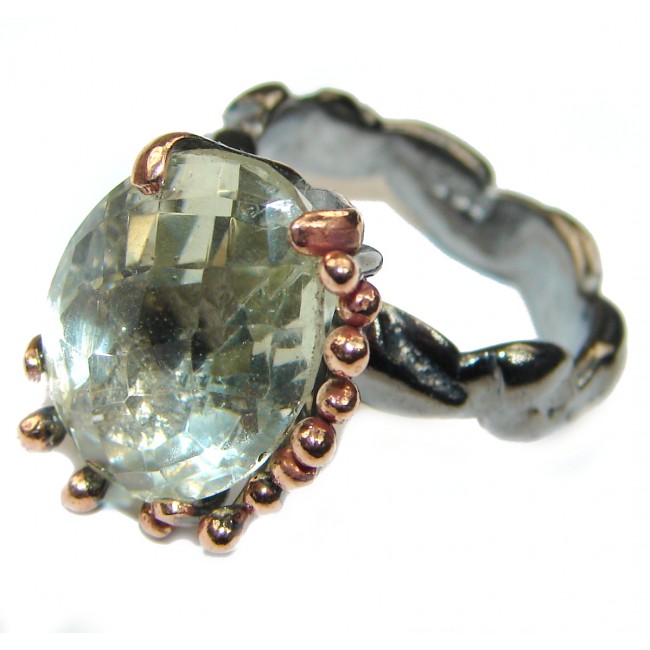 Natural Green Amethyst Gold over .925 Sterling Silver handmade Cocktail Ring s. 7 1/4