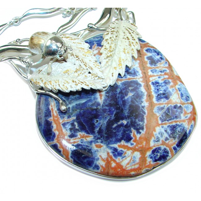 The Beetle Oversized genuine Sodalite .925 Sterling Silver handmade necklace