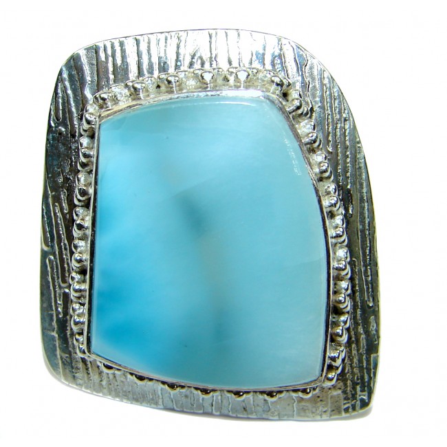 Large Natural 45 ct Larimar .925 Sterling Silver handcrafted Ring s. 8