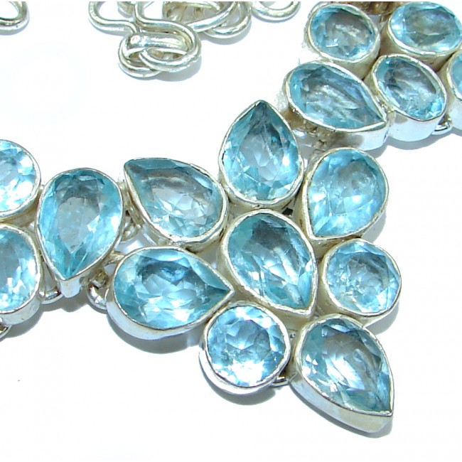 Luxury Swiss Blue Topaz color quartz .925 Sterling Silver handcrafted necklace